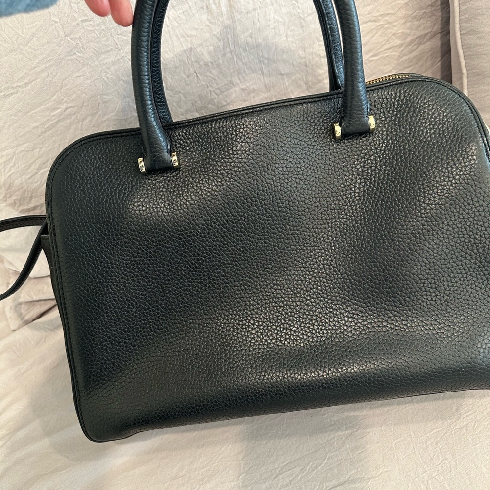 SOLD - Kate Spade Black Pebbled leather satchel with Charm or Bag scarf - Picture 8 of 16